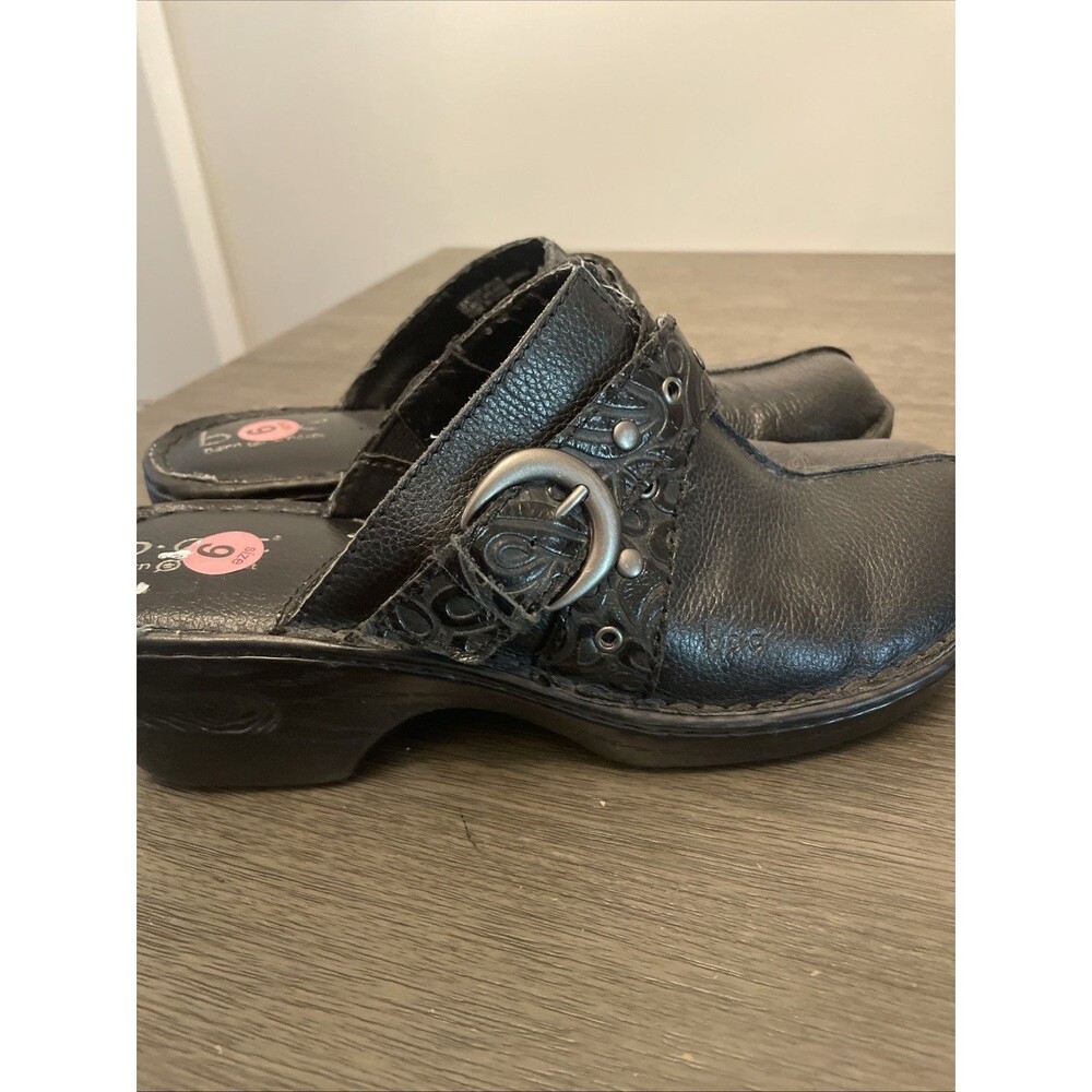 BOC Born Concepts Black Leather Clogs Mules Womens Shoes Wedges Size 9 Slip On